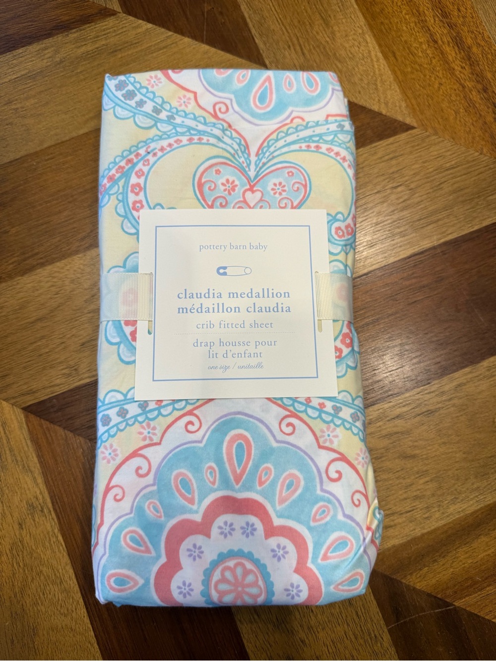 Pottery Barn Claudia Medallion Crib Fitted Sheet - Pastel Pink & Blue NEW